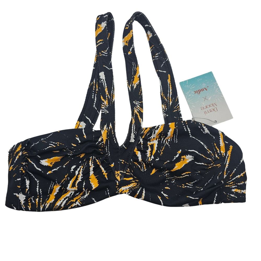 Andie X Demi Moore Womans size S The Monaco Bikini Top V-Neck Yellow & Black NEW
